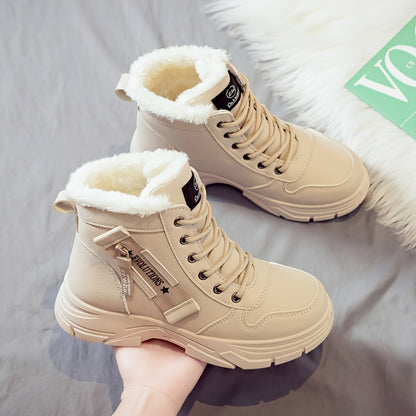 Women's lace-up winter boots with a thick sole