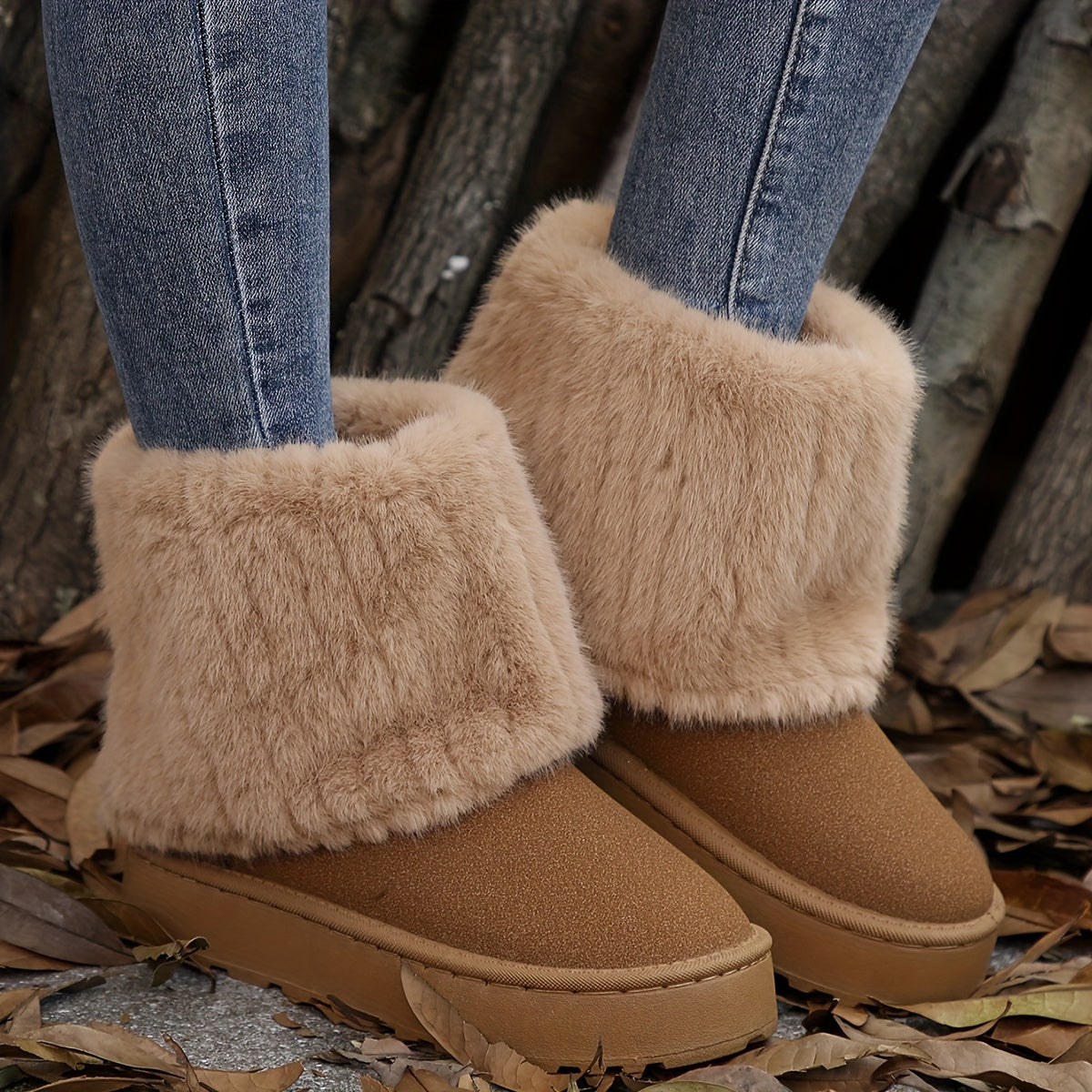 Women's slip-on winter boots with a thick sole
