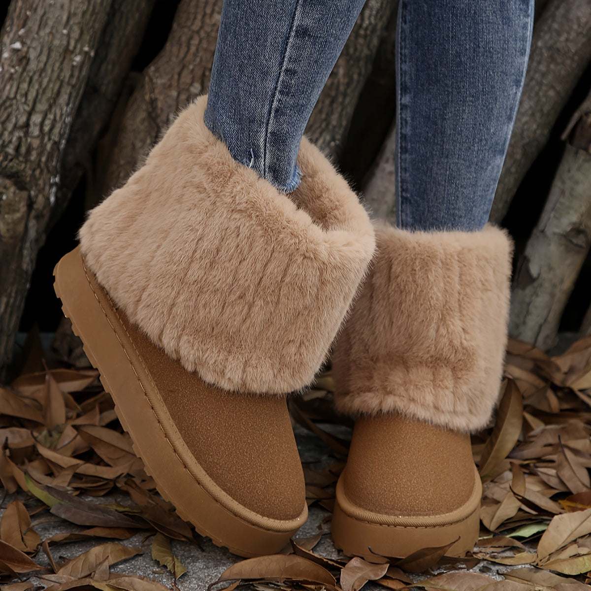 Women's slip-on winter boots with a thick sole