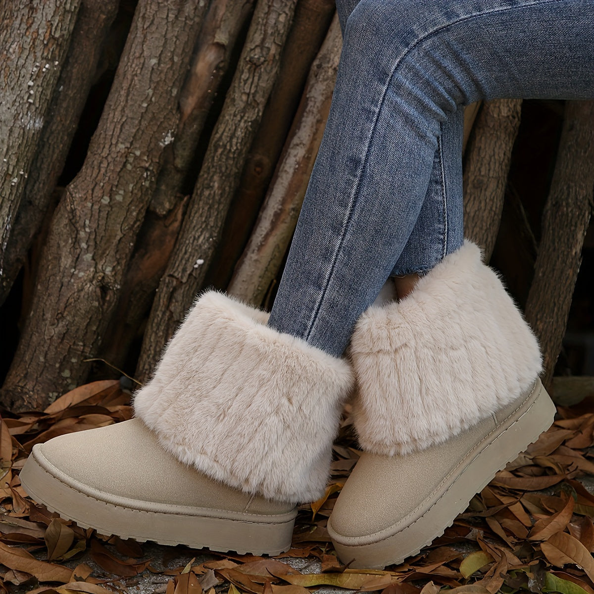 Women's slip-on winter boots with a thick sole