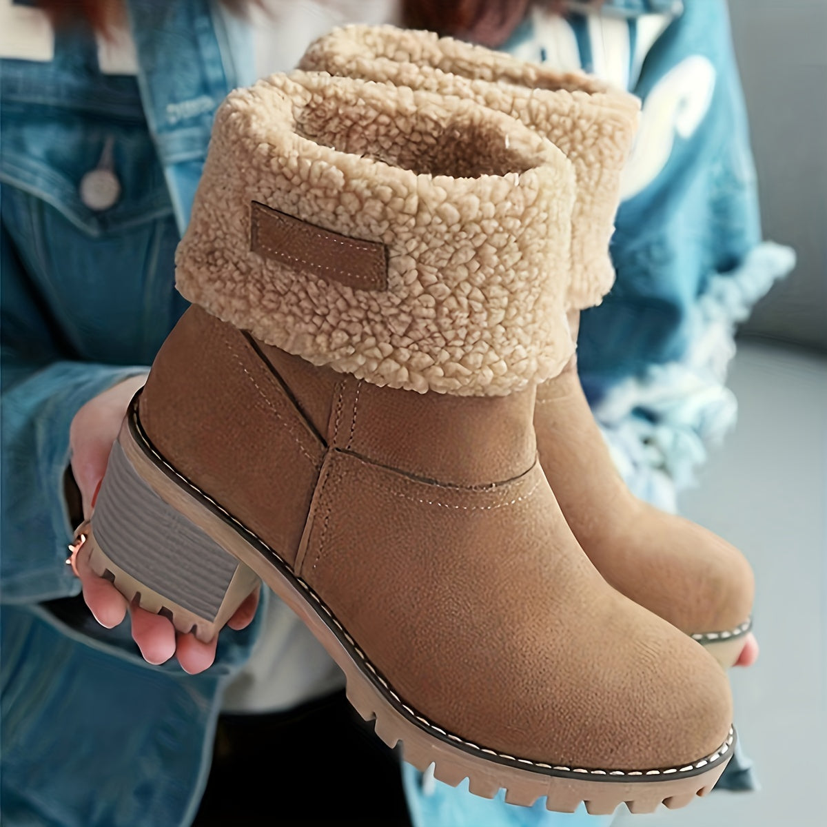 Women's slip-on winter boots with fur 