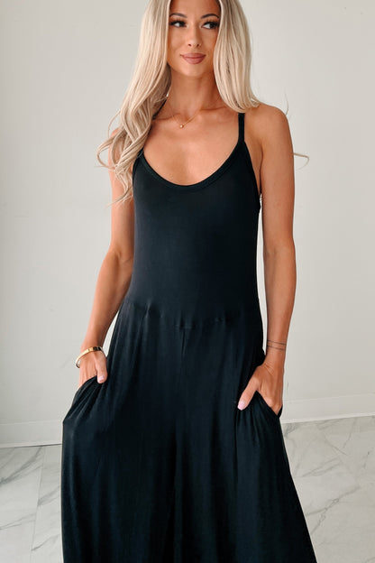 Black Women's Jumpsuit with Crossed Back