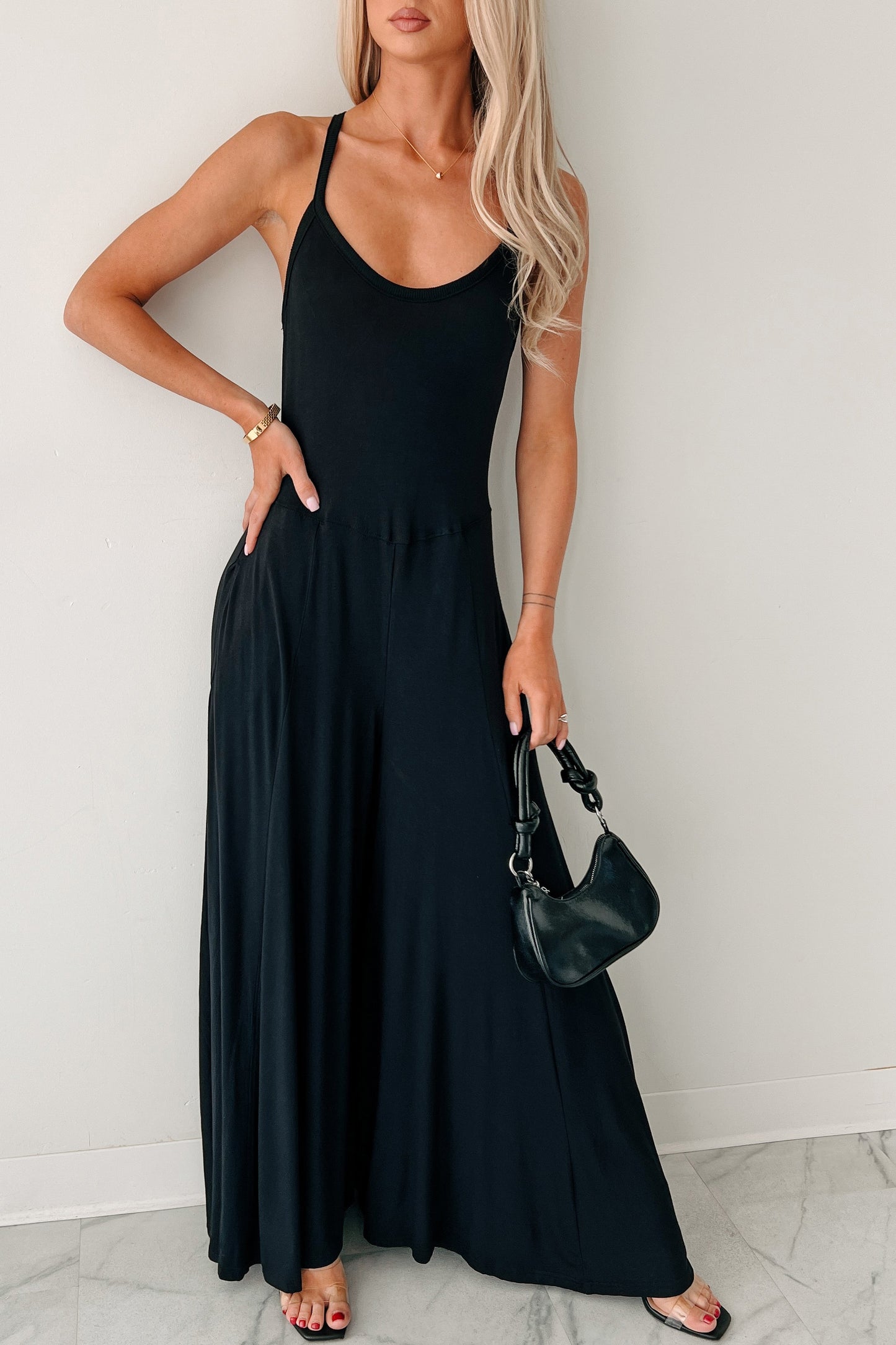 Black Women's Jumpsuit with Crossed Back