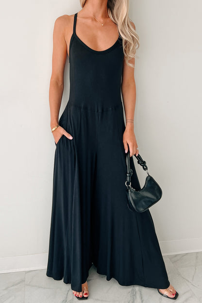 Black Women's Jumpsuit with Crossed Back