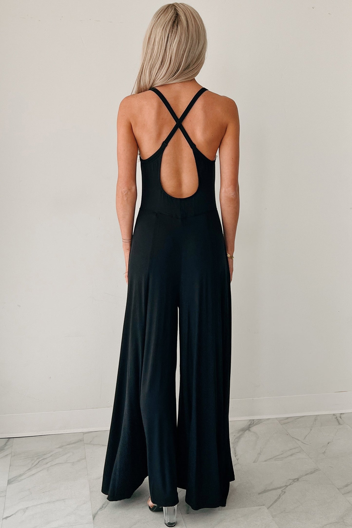 Black Women's Jumpsuit with Crossed Back