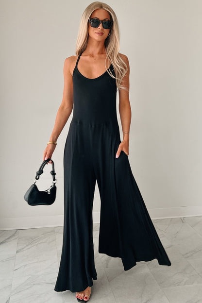 Black Women's Jumpsuit with Crossed Back