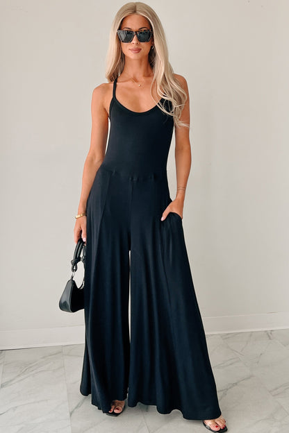 Black Women's Jumpsuit with Crossed Back